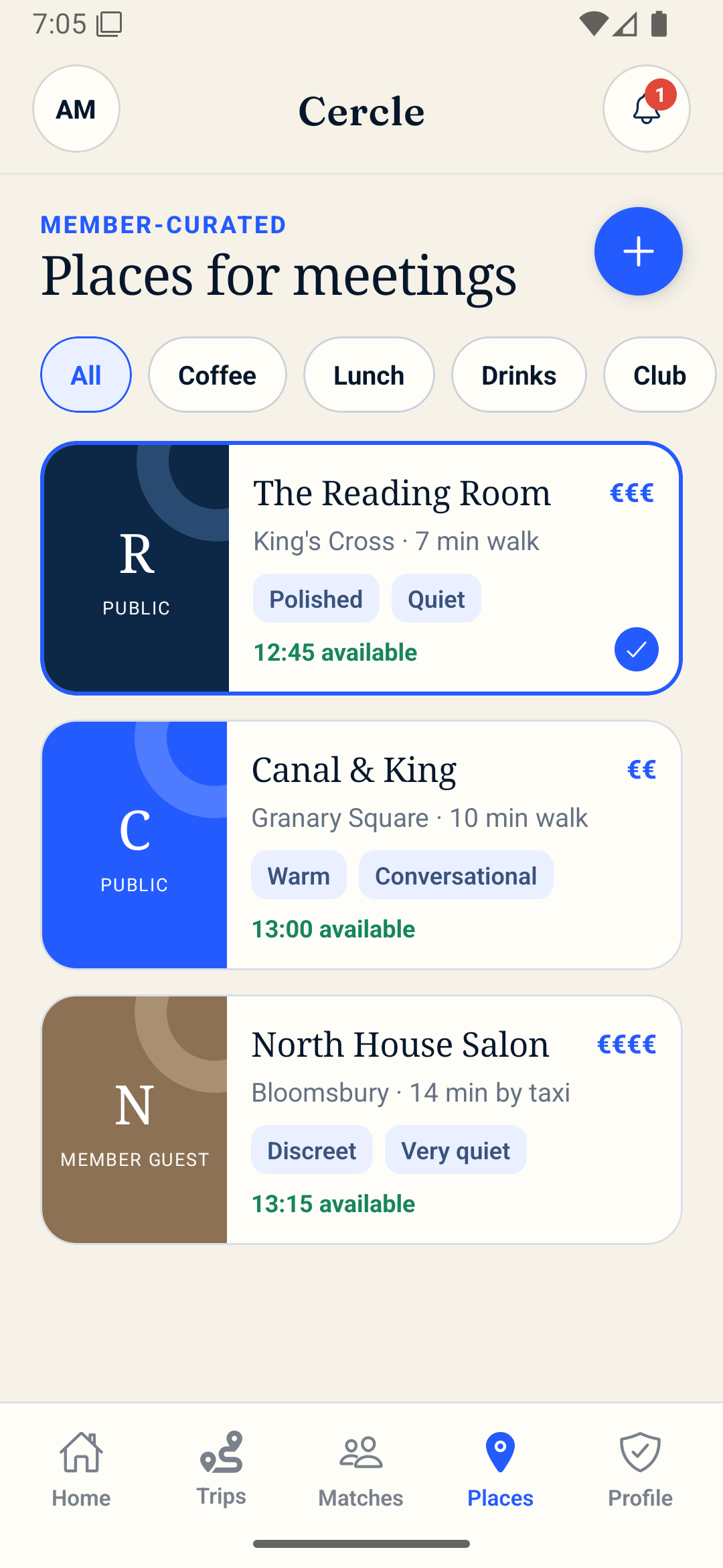 Member-curated meeting places